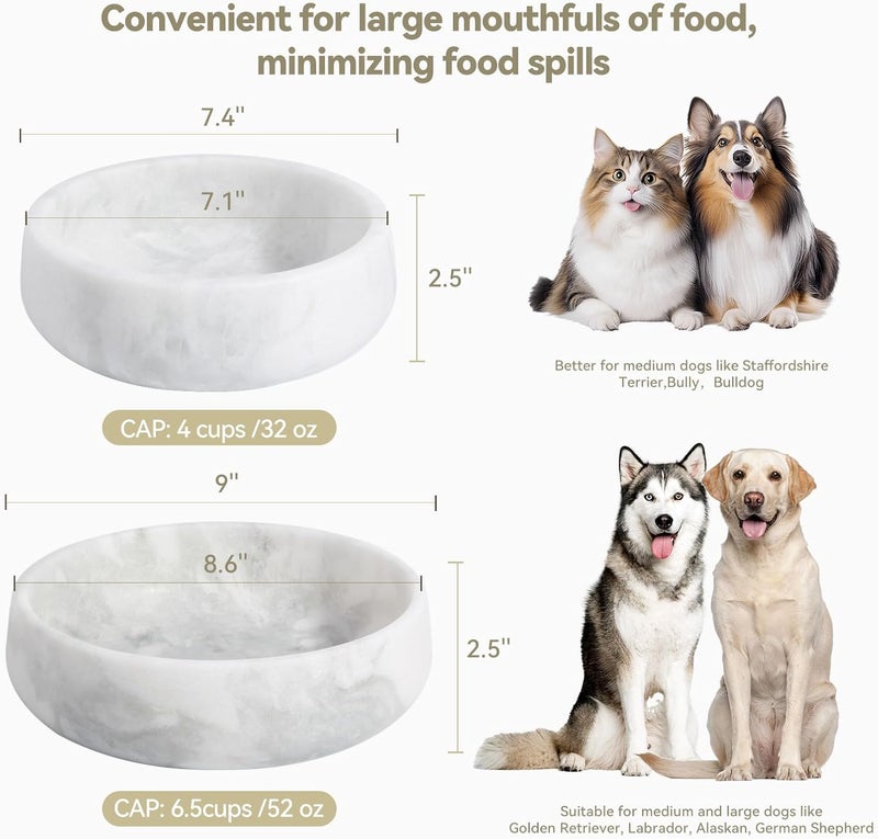 karibiber White Marble Dog Bowls, Non-Slip Dog Food Water Bowl Small, Heavy Duty Pet Bowl for Cats and Medium Dogs, Weighted African Natural Marble, Holds 4 Cups(5lbs) - Image 4